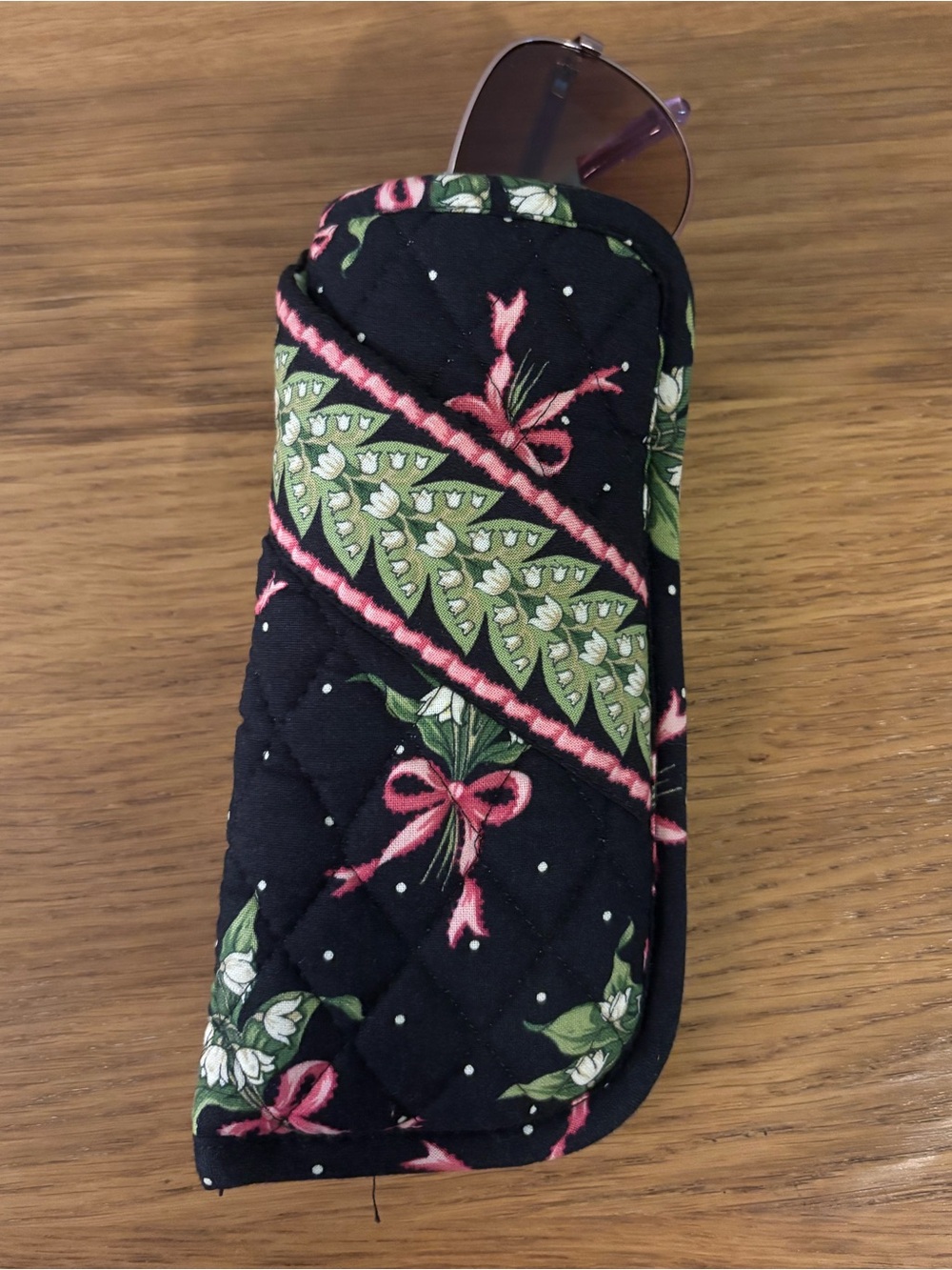 Vera Bradley quilted cotton eyeglasses case in a retired black floral pattern